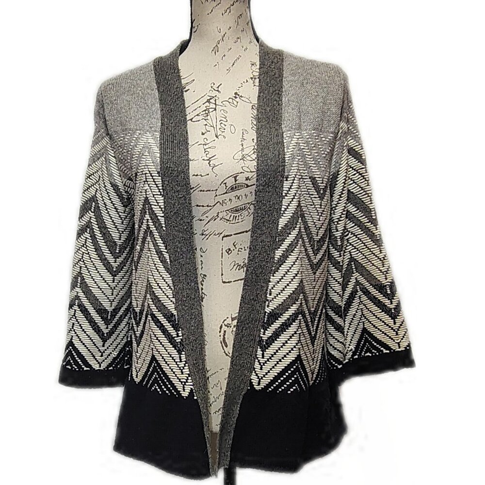 Moth by Anthropologie Open Front‎ Wool Blend Kimono Cardigan M Cheveron Neutral